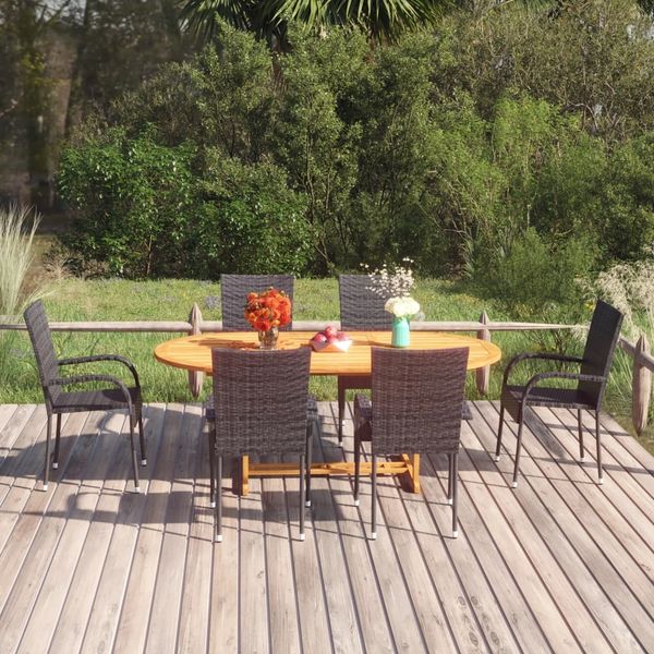 vidaXL 7-tlg. Garten-Essgruppe Poly Rattan Schwarz 3070758
