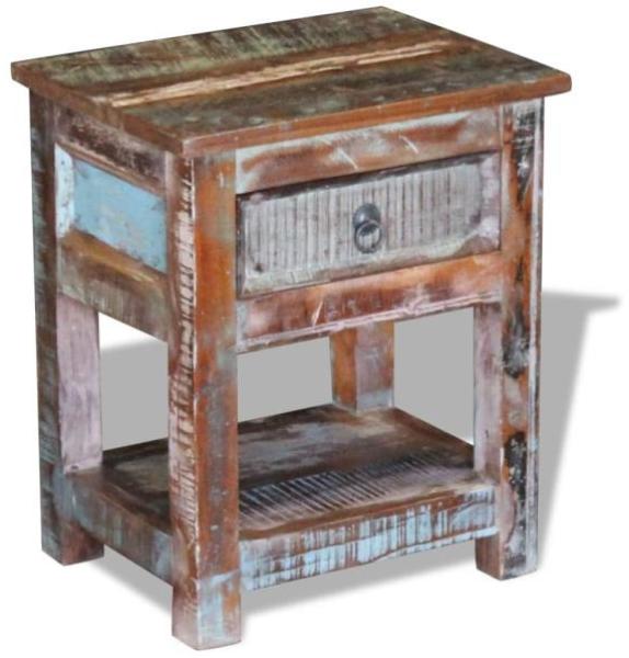 vidaXL Beistelltisch mit 1 Schublade Altholz Massiv 43x33x51 cm 243456