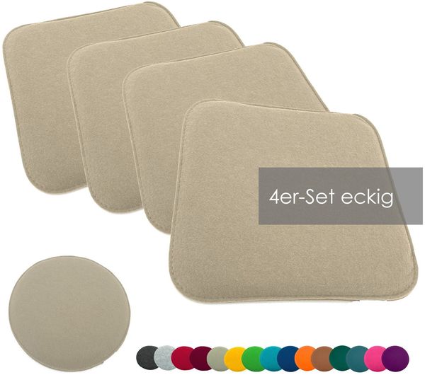 heimtexland ® Sitzkissen Set Filz Stuhlkissen Stuhlauflage Filzkissen Stuhl Polster Kissen Typ631 4er Set 35 x 35 cm Eckig Sand