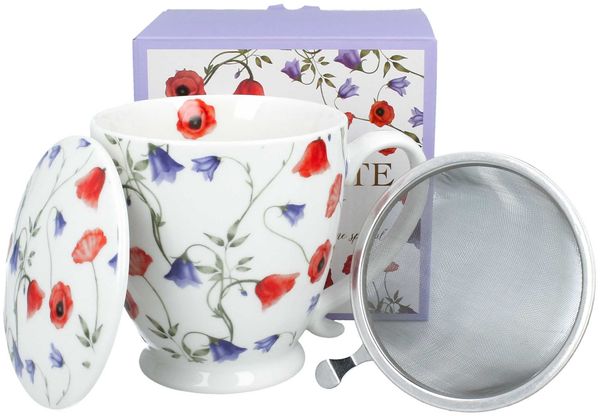 DUO Becher ANGELA mit Fuß, 500 ml, inkl. Deckel und Teesieb, New Bone China Porzellan