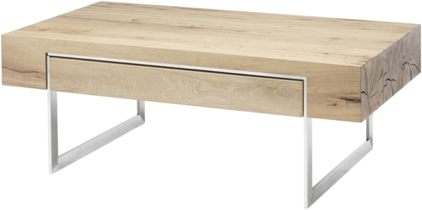 Couchtisch >BIRMINGHAM< Schublade, Eiche furniert / Edelstahl-Optik - 110x40x60 (BxHxT)