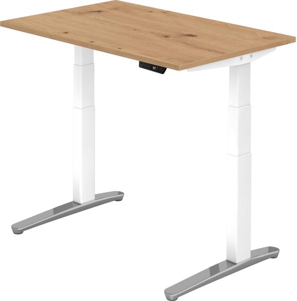 bümö elektrisch höhenverstellbarer Schreibtisch 120x80 cm mit Memory-Steuerung - Design Schreibtisch höhenverstellbar elektrisch, elektrischer Schreibtisch Asteiche, Gestell weiß/alu, XBHM-12-R-WC