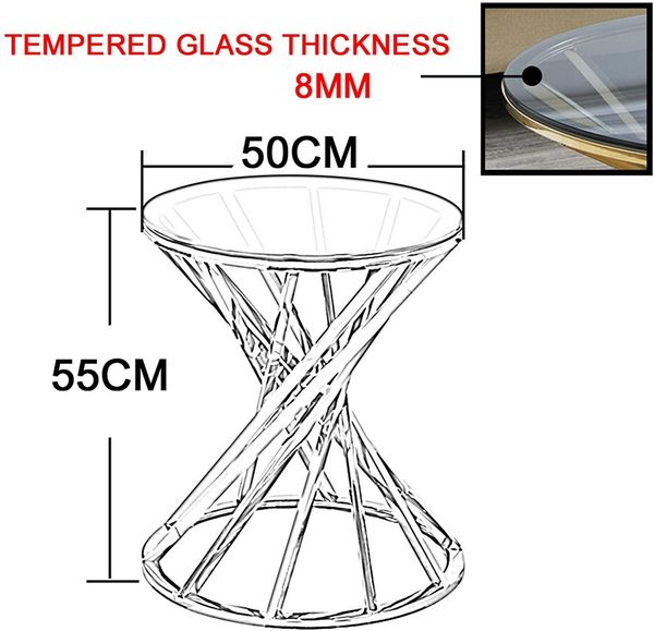 JYMTOM Beistelltisch Runder Glas Couchtisch Sofatisch Edelstahl Kaffeetisch (1-St), Schreibtischmöbel Teetisch aus gehärtetem Glas, 50 cm rund