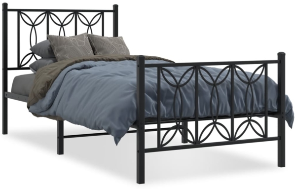 vidaXL Bettgestell mit Kopf- und Fußteil Metall Schwarz 90x190 cm 376138