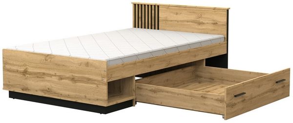 Deine Möbel 24 Jugendbett LAMI 20 Einzelbett 120x200 cm in Wotan Eiche mit schwarzen Lamellen (Ideal für Jugendzimmer, Gästezimmer oder kleinere Schlafzimmer, 1-tlg, LAMI - Kollektion), modernes Bettgestell, Matratze optional