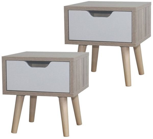 HTI-Living Nachttisch Nachttisch 1 Schublade 2er-Set Thekla Sonoma Weiß (Set, 2-St, 2 Nachttische), Beistelltisch Kommode