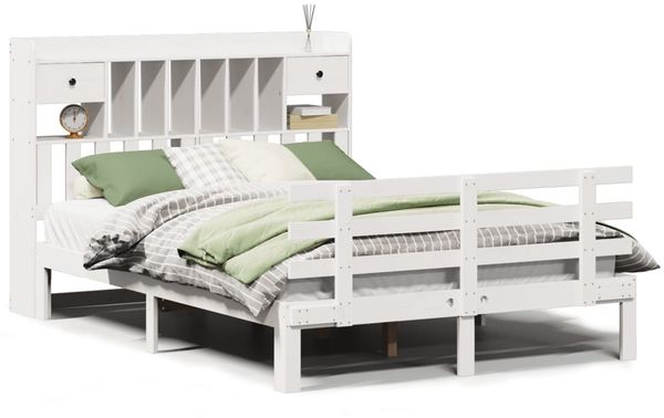 vidaXL Massivholzbett mit Regal ohne Matratze Weiß 150x200 cm Kiefer 3322799 Bild 2