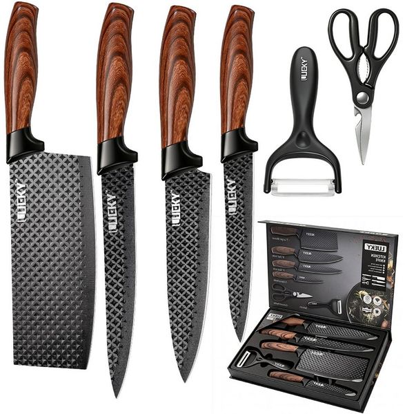 MDHAND Messer-Set 6-teiliges Kochmesser-Set, Edelstahl Küchenmesserset, Geschenkbox (6-tlg), mit ergonomischem Griff, Küchenschere & Sparschäler