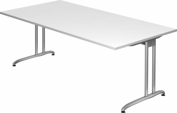 bümö Schreibtisch groß, Serie 200x100 cm, Tischplatte aus Holz in weiß, Gestell aus Metall in Silber - PC Tisch, großer Computertisch für's Büro, Office Bürotisch, BS-2E-W