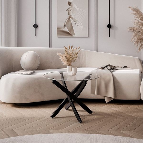 Lookway Couchtisch BEIRA mit Glasplatte (1 Tisch), Durchmesser: ⌀60 cm