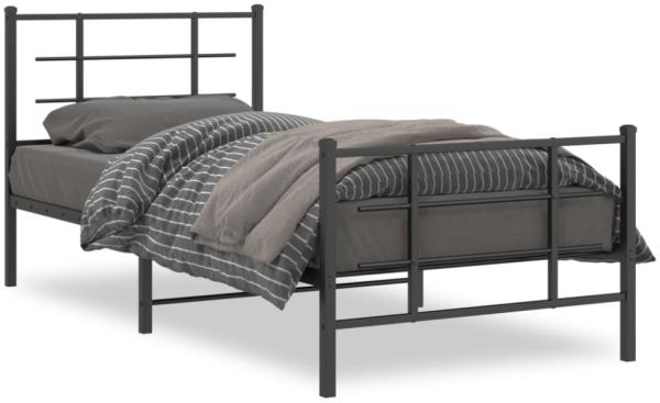 vidaXL Bettgestell mit Kopf- und Fußteil Metall Schwarz 90x190 cm 355571