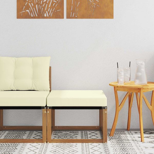 vidaXL Outdoor-Fußhocker Massivholz Akazie und Textilene Stoff Natur 900593