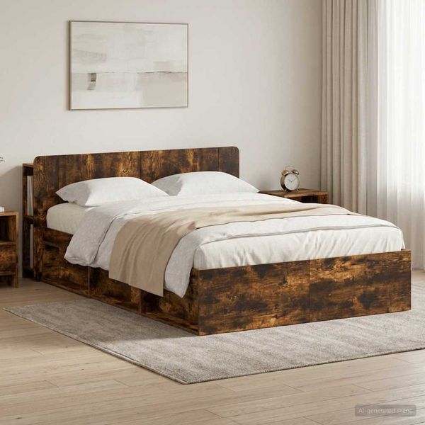 vidaXL Bettgestell mit Stauraum Geräucherte Eiche 140 x 190 cm 3433380