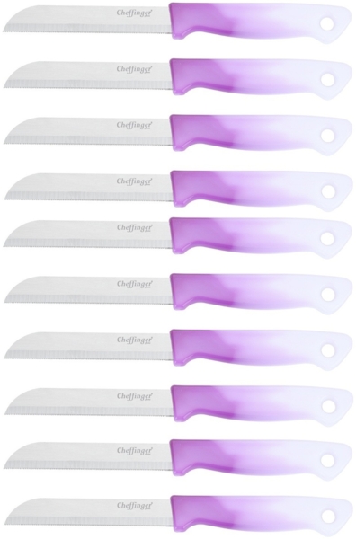 10 Stück Küchenmesser 18 cm mit ergonomischem Griff - vielseitig & pflegeleicht, Lila