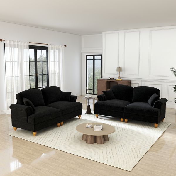 4-Sitzer Sofa 194x83,5x93 cm aus Chenille mit wechselbarem Design, schwarz
