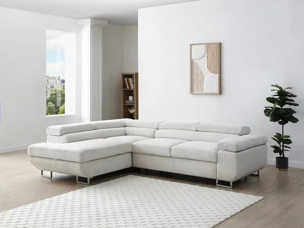 Vente-unique - NURAZIO Sofa SamtStoff Beige - B 202 cm x H 70 cm x L 268 cm