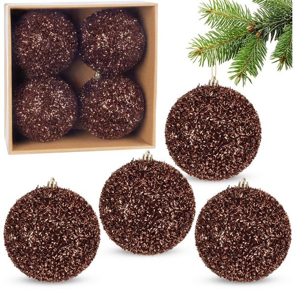 BRUBAKER Weihnachtsbaumkugel Glitzer Weihnachtskugeln - 4er Set große Glitter Baumkugeln - 10 cm (4 St), Christbaumkugeln Bruchsicher aus Kunststoff - Christbaumschmuck