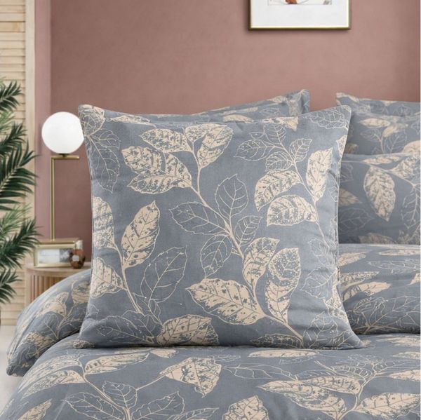 ZIRVEHOME Bettwäsche Baumwolle Bettbezug Graublau Beige Elegantes Blattmuster, Arina V1, Renforce, 2 teilig, 155x220 Baumwolle Natur-Design Graublau, Beige Blattmuster