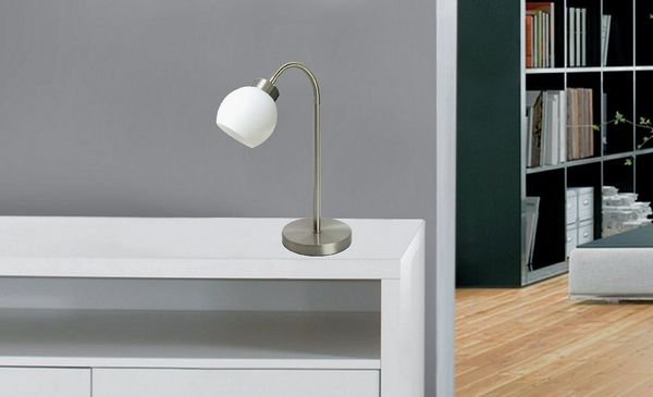 TRANGO LED Tischleuchte, 2017-00 LED Schreibtischlampe in Nickel matt mit satinierte Glasschirm *NEW JERSEY* Tischleuchte, Nachttischlampe, Fensterbankleuchte, inkl. 1x4.5 Watt LED Modul Leuchtmittel 3000K warmweiß