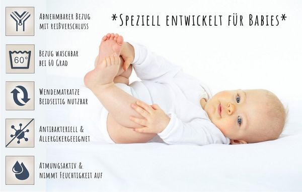 Kids Collective Babybett Kinderbett Gitterbett 70x140 höhenverstellbar & herausnehmbare Sprossen, mit Schublade und Matratze | Buchenholz Natur sehr stabil Made in Europe Bild 4