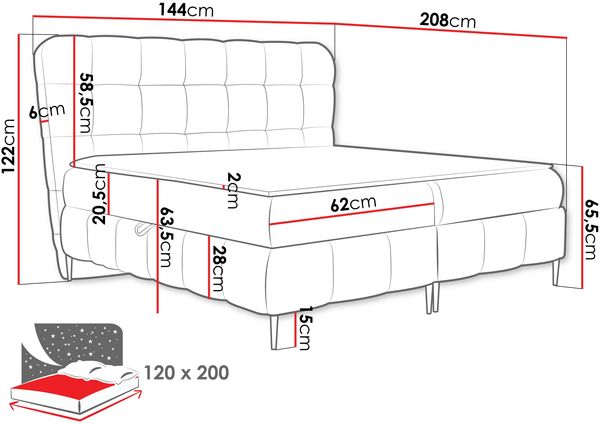 Boxspringbett Linelo (Farbe: Freya 210.23, Größe: 120 x 200) Bild 7