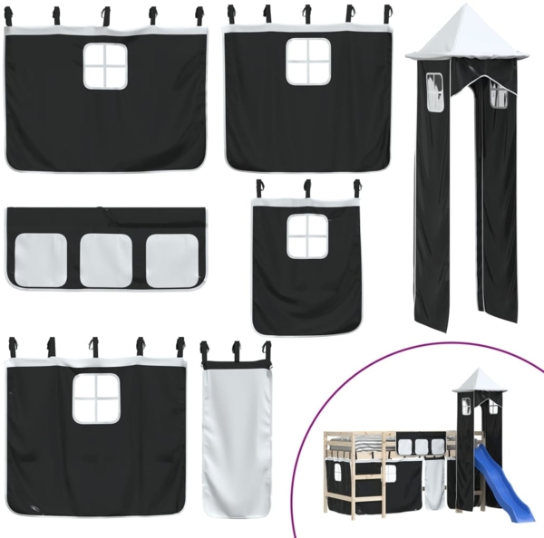 vidaXL Vorhänge für Hochbett mit Turm Weiß und Schwarz Polyester 835922