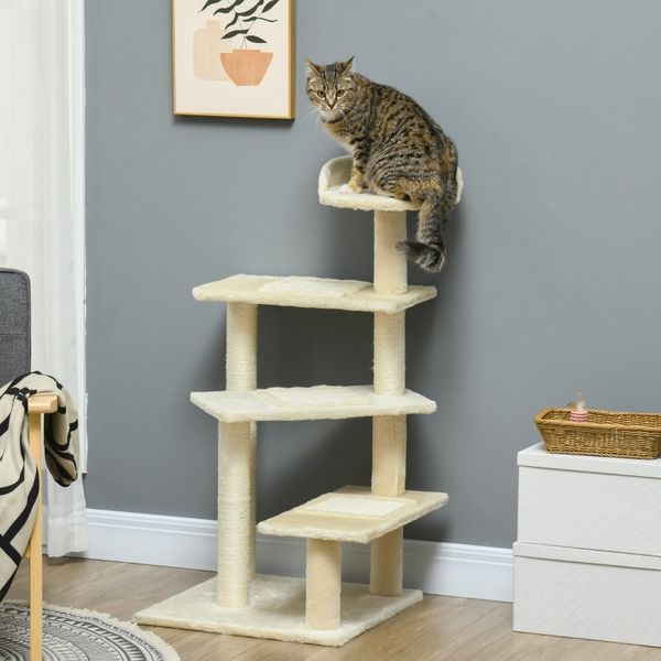 Katzenbaum 100cm Mit Sisal & Plüsch - Kratzbaum Mit Aussichtsplattform Für Katzen Bis 10kg