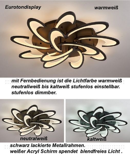 Euroton LED Deckenleuchte LED Deckenleuchte Fernbedienung Lichtfarbe einstellbar dimmbar Lampe, LED fest integriert, kaltweiß,neutralweiß bis warmweiß, 7000 k-3000 k stufenlos einstellbar