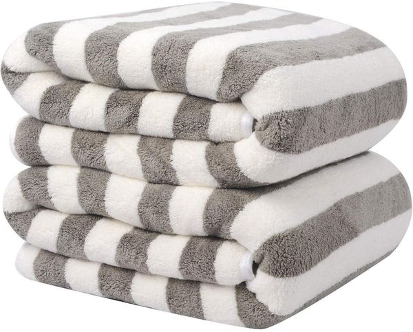 Mikrofaser Badetuch 70x140cm Grau Gestreift Schnelltrocknend Fusselfrei