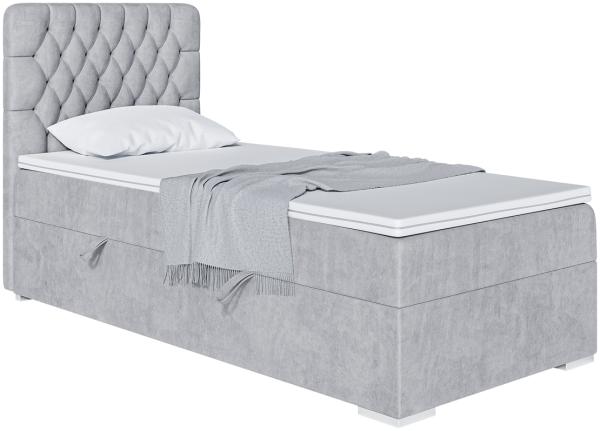 MEBLINI Boxspringbett DALIA 80x200 cm mit Bettkasten - H3/Hellgrau Samt Gepolstert Einzelbett mit Topper & Taschenfederkern-Matratze - 80x200 Rechts