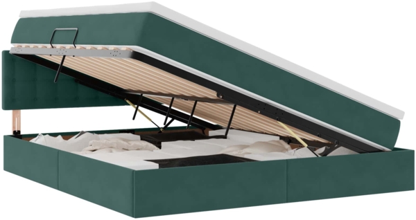 vidaXL Aufbewahrungsbett mit Matratze Dunkelgrün 160x200 cm Samt 3370890