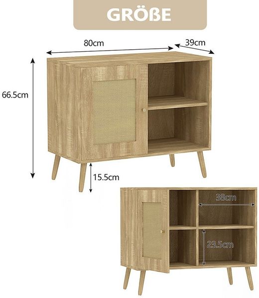 WAOHO Sideboard Standschrank, Kommode, Dekorativer Schrank Rattantür Sideboard 1 türiger