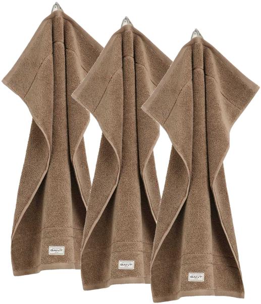 GANT Gästetuch, 3er Pack - Premium Handtuch, Frottee, Bio-Baumwolle Beige 30x50cm