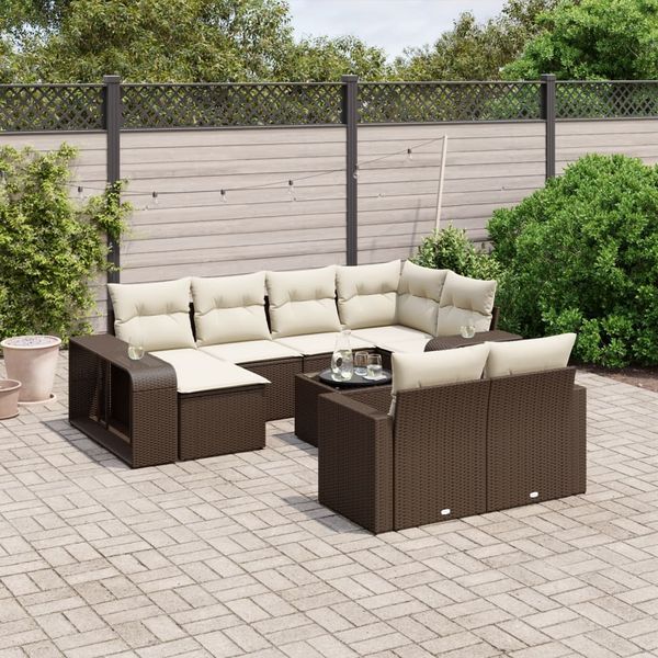 vidaXL 11-tlg. Garten-Sofagarnitur mit Kissen Braun Poly Rattan 3228913
