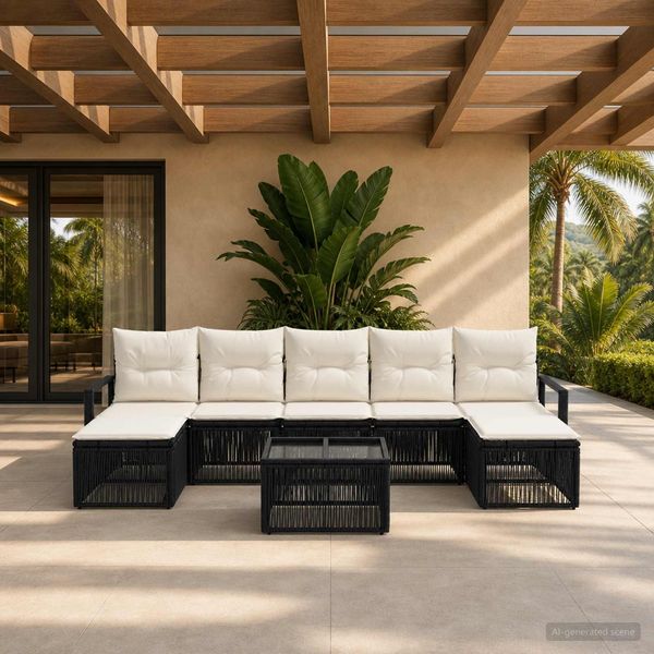 vidaXL Gartensofa-set 8 pcs Schwarz Poly-Rattan 3435799
