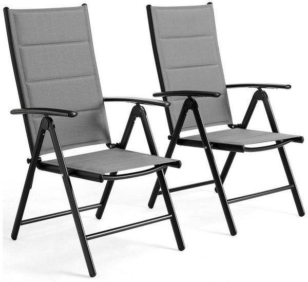 TLGREEN Gartenstuhl Hochlehner Klappbar,2er Set Aluminium Balkonstuhl, (mit Gesteppte Rückenlehne & Sitzfläche,7-Fach Verstellbar,Bis 120 kg, 2 St), utdoor Esszimmerstuhl, Armlehnen Klappstuhl