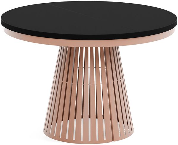 MEBLINI Esstisch Rund Ausziehbar aus Metall - 120-196x76 cm - CONEY - Schwarz Matt/Kupferfarbe - Loft - Esszimmertisch Modern - Küchentisch - Ausziehtisch - Round Dining Table