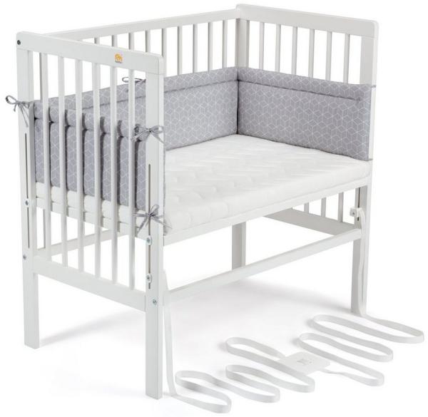 FabiMax 4492 'BOXSPRING' Beistellbett weiß, inkl. Matratze 'AIR' und Nestchen 'Würfel' grau