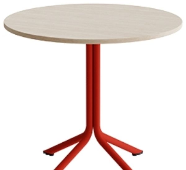 Tisch Atlas 1133 Ø800x720 mm weiß pigmentierte Eiche mit rotem Untergestell