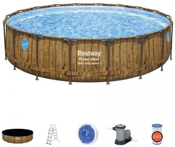 Power Steel Swim Vista Series Rahmenpool 549 X 122 Rund 18 Fuß Bestway 7In1