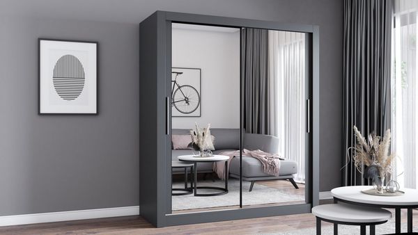 MOEBLO Spiegelschrank MILKO (Schwebetürenschrank 2-3 türig Schrank Garderobe Schiebtüren Schlafzimmer) (BxHxT):180/250X215X64cm