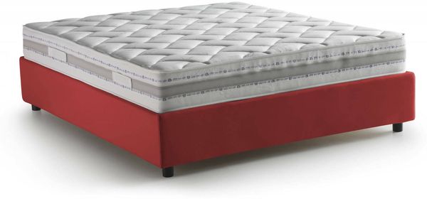 Dmora Alessander-Doppelbett, Bettkasten mit Stoffbezug, 100 % Made in Italy, Öffnung vorne, inklusive Matratze 160 x 200 cm, Rot