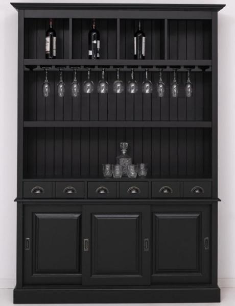 Casa Padrino Landhausstil Massivholz Barschrank Schwarz 151 x 36 x H. 210 cm - Massivholz Weinschrank im Landhausstil - Massivholz Bar Möbel - Landhausstil Bar Möbel