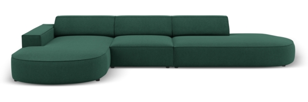 Micadoni 4-Sitzer Samtstoff Sofa Jodie offen runde Recamiere Links Strukturierter Stoff Grün Kunststoff schwarz