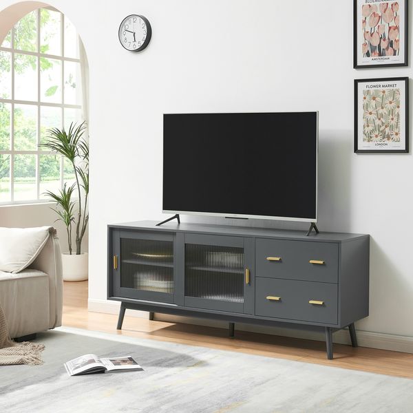 Fernsehschrank Susa mit Glas-Front 160x40x65 cm Grau [en. casa]