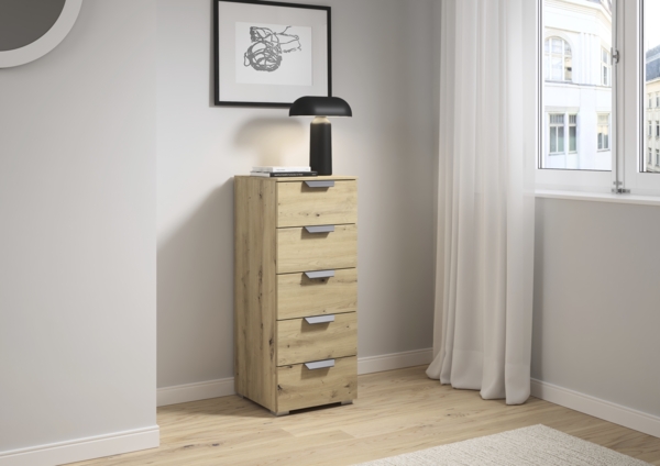 rauch Aditio Box, Kommode, 5 Schubladen, mit Softclose-Funktion, Farbe Eiche Artisan, BxHxT 40x100x42cm