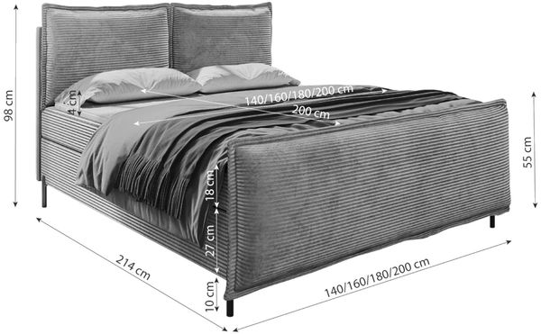 99rooms Vero Plus Boxspringbett 180x200 cm Cordstoff POSO Creme Bild 9