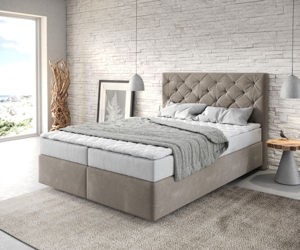 Boxspringbett Dream-Great Mikrofaser Beige 140x200 cm mit Matratze und Topper