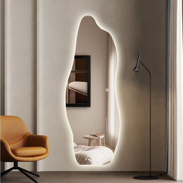 WDWRITTI Dekospiegel rahmenlos Ganzkörperspiegel mit Beleuchtung gross 165x60cm (Wandspiegel Kalt/Neutral/Warmweiß, Helligkeit dimmbar, Speicherfunktion), mit 1,5m Netzstecker