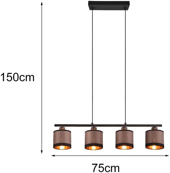 LED Balkenpendelleuchte 4-flammig mit Stoffschirmen in Taupe/Gold, B: 75cm Bild 5